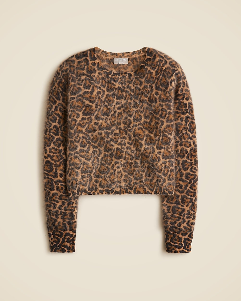 Brushed cashmere shrunken crewneck sweater in leopard print | J. Crew US