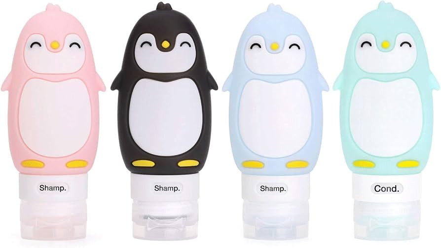 AUTENS Leakproof Silicone Travel Bottles Accessories Set,3oz (90ml) 4 Pack Refillable Cute Pengui... | Amazon (US)