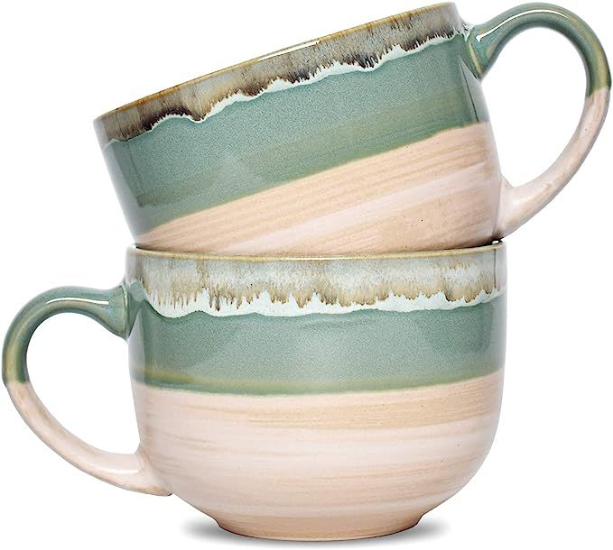 Bosmarlin Large Ceramic Coffee Mug Set of 2, Stoneware Jumbo Latte Mugs for Office and Home, 16 O... | Amazon (US)