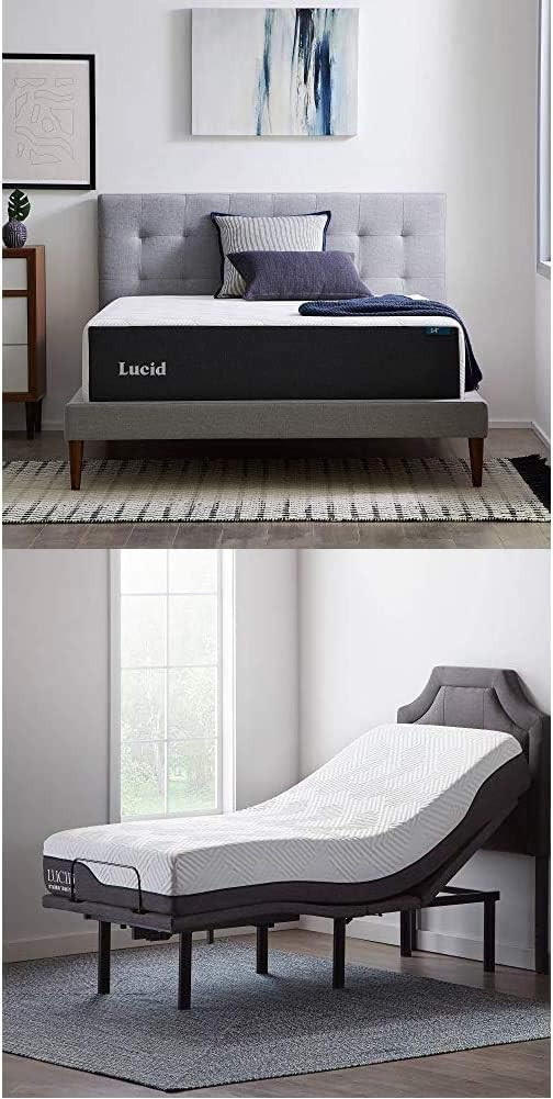 Lucid 14 Inch Split King Mattress and L600 Adjustable Bed Base – Plush Gel Memory Foam Mattress... | Amazon (US)
