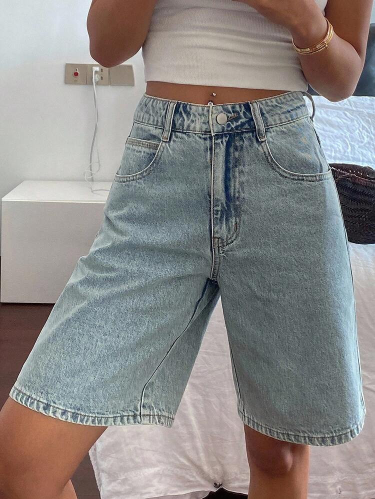 DAZY Women's Regular Waist Casual Street Style Loose Denim Bermuda Shorts, Summer Denim Shorts Jorts | SHEIN