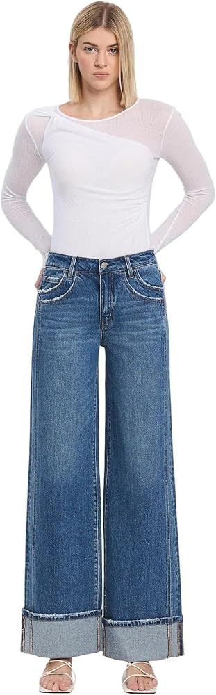 Vervet by Flying Monkey - High Rise Slim Wide Leg Utility Jeans - (32" Long Inseam) - T6645 - Inc... | Amazon (US)