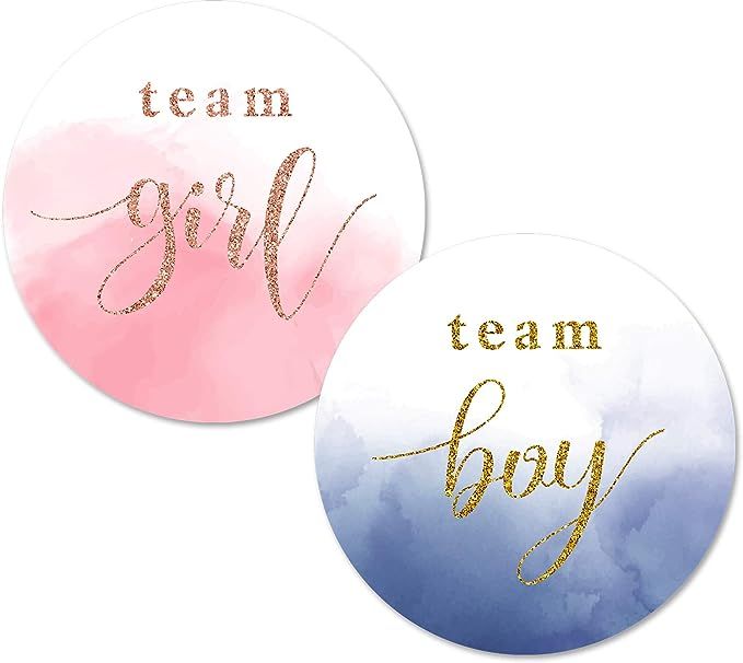 Rose Gold Watercolor Gender Reveal Stickers, 2inch 40 Navy Gold Glitter Team Girl Team Boy Baby S... | Amazon (US)