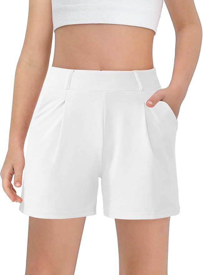 Haloumoning Girls Shorts Kids Casual High Waisted School Uniform Shorts with Pockets 5-14 Years | Amazon (US)