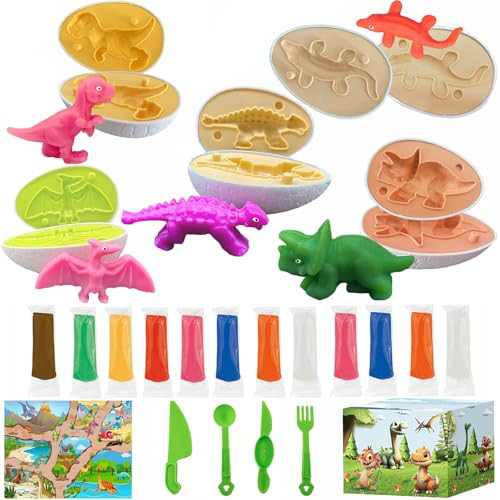 Iceacrin Playdough Dinosaur Eggs Sets, Easter Basket Stuffers for Toddler, Playdough Sets for Kids Ages 4-8, Easter Dino playdoh Dinosaur Play Dough Eggs Molds Toys Gifts | Amazon (US)
