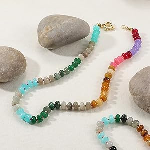 Beaded Gemstone Necklace for Women, Colorful Boho Bead Choker Necklace Natural Stone Freshwater P... | Amazon (US)