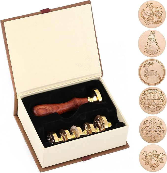 Wax Seal Stamp Set, Mornajina 6 Pcs Christmas Sealing Wax Stamps+1 Wooden Handle with Gift Box fo... | Amazon (US)