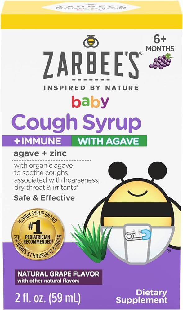 Zarbee's Baby Cough Syrup + Immune with Organic Agave + Zinc; Natural Grape Flavor; for Babies 6+... | Amazon (US)