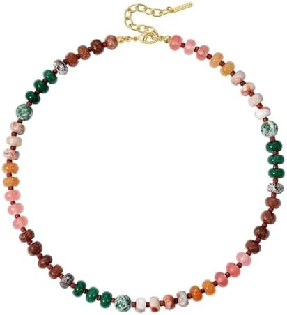 KissYan Beaded Necklaces for Women, Gemstone Bead Handmade Choker | Amazon (US)