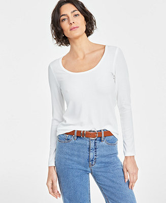 Women's Scoop-Neck Ribbed Long-Sleeve Top, Created for Macy's | Macy's