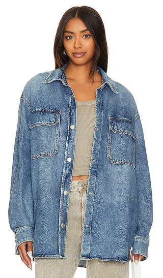 Camryn Upsized Denim Shirt in Swing | Revolve Clothing (Global)