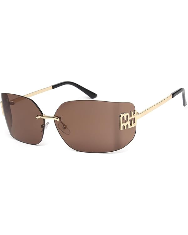 KENBO Futuristic Rimless Y2K Sunglasses for Women Men Fashion Wrap Around Frame Trendy Shield Fra... | Amazon (US)