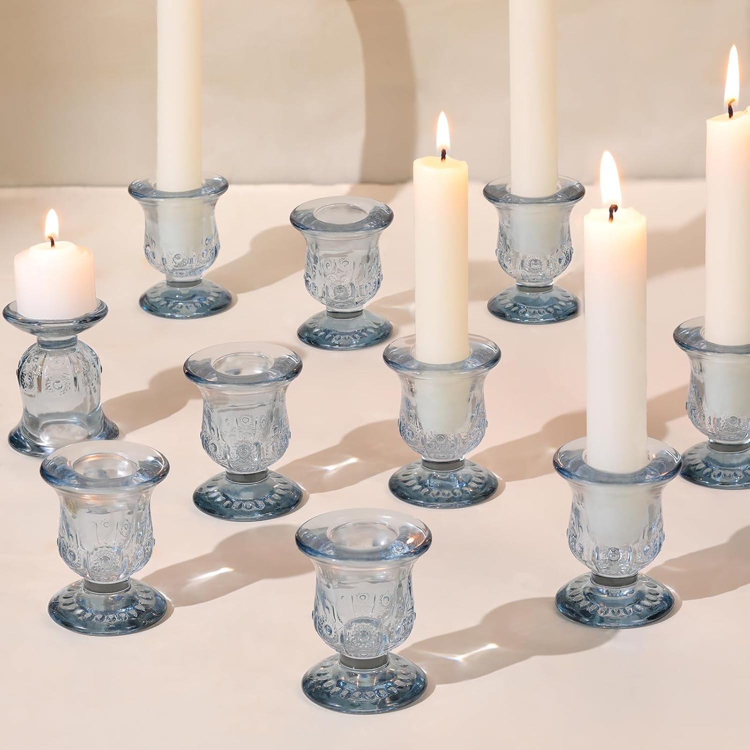 10pcs Blue Candlestick Holders, Glass Taper Candle Holders for Table Centerpiece Decor, Wedding, ... | Amazon (US)