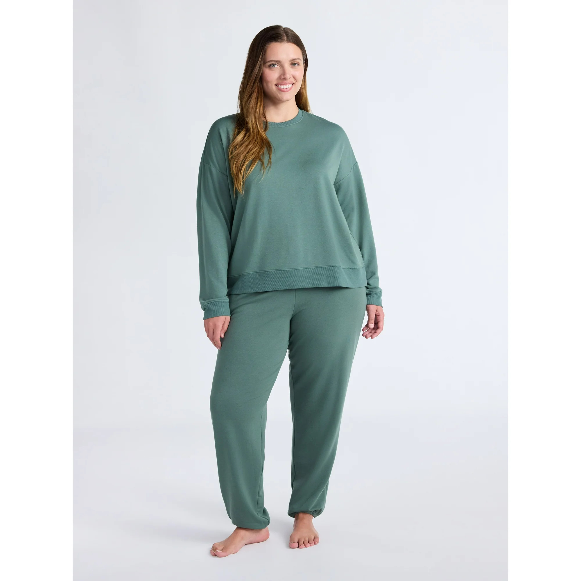 Joyspun Women’s Fleece Long Sleeve Top and Joggers Lounge Set, 2-Piece, Sizes XS-3X | Walmart (US)