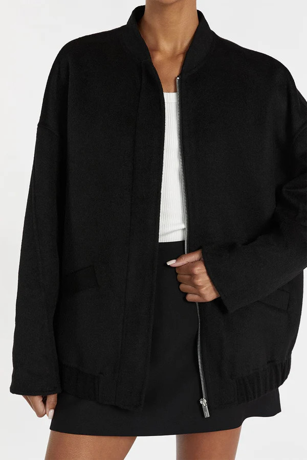 JERI BLACK WOOL BOMBER JACKET | DISSH