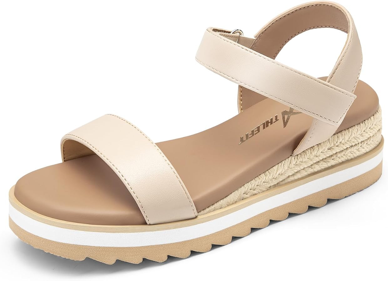 Athlefit Girls Platform Wedge Sandals Kids Espadrille Sandals     Open-toe wedge sandals, Hook-an... | Amazon (US)