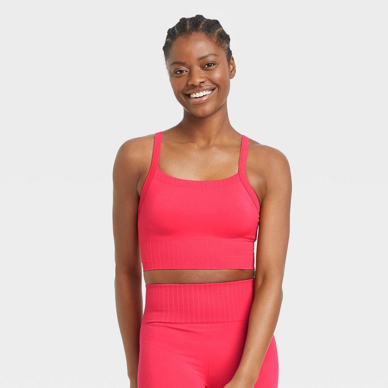 Women's Light Support Seamless Ribbed Square Neck Bra - All in Motion™ | Target