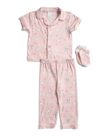 3pc Toddler Girls Bunny Print Pajama Set | TJ Maxx