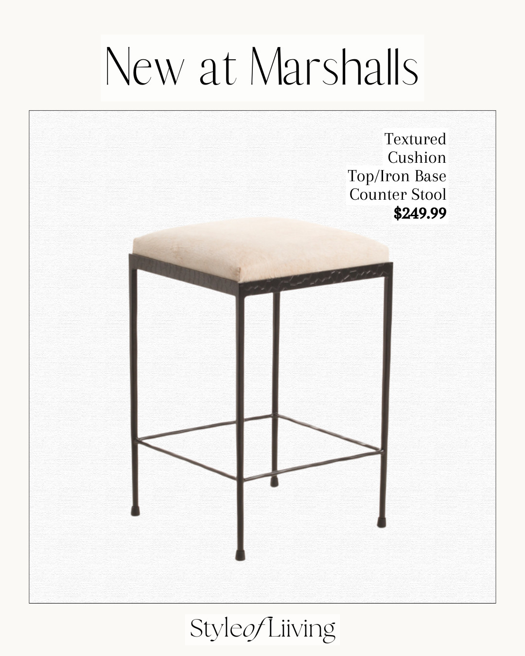 New at Marshalls! Textured cushion top and iron base counter stool for $249.99. Kitchen furniture. #counterstool #modern #home #marshalls #tjmaxx #kitchenfurniture  

 #LTKHome #LTKSaleAlert #LTKMens