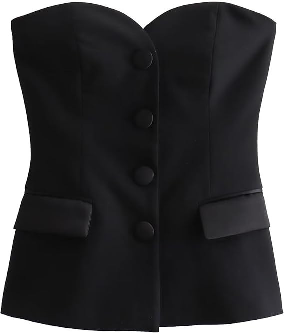 Perbai Womens Sleeveless Blazer Tube Top Off Shoulder Button Front Fitted Strapless Work Business... | Amazon (US)