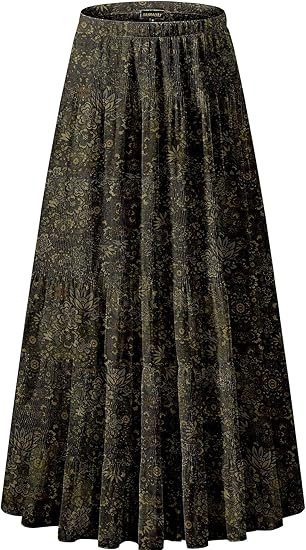 NASHALYLY Women's Chiffon Elastic High Waist Pleated A-Line Maxi Skirts | Amazon (US)