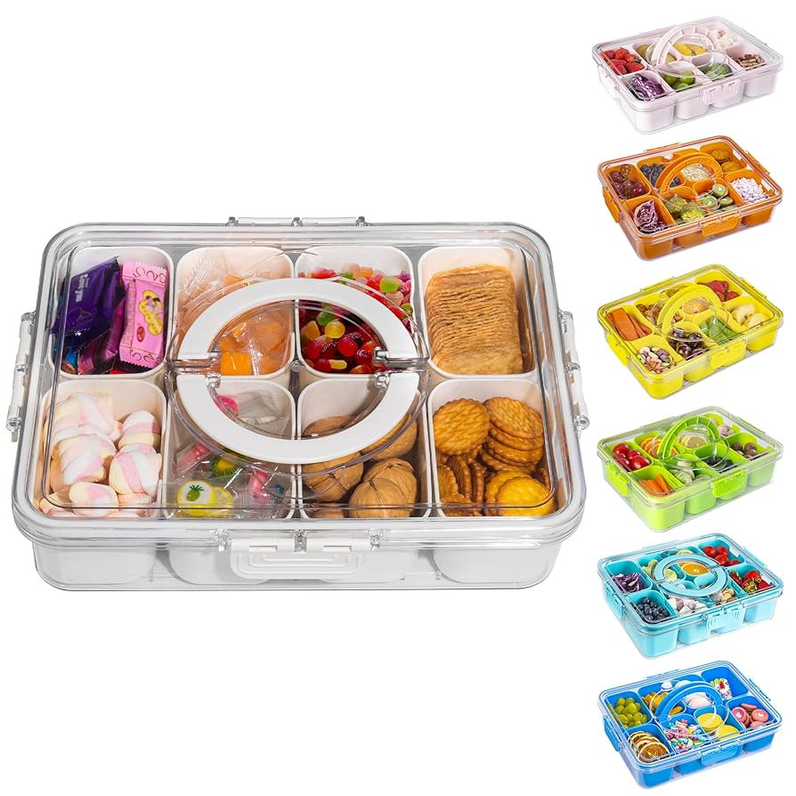 Divided Snack Serving Tray with Lid and Handle travel Snackle Box Charcuterie Container Portable ... | Amazon (US)