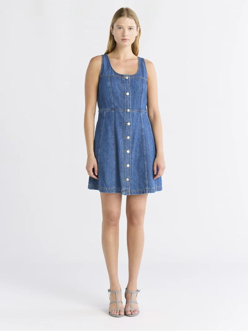 Free Assembly Women's Sleeveless Paneled Chambray Mini Dress, Sizes XS-XXL - Walmart.com | Walmart (US)