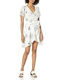 JOA Women's Surplice WRAP Abstract Floral Short Sleeve Flutter Dress, Ivory/Black, S | Amazon (US)