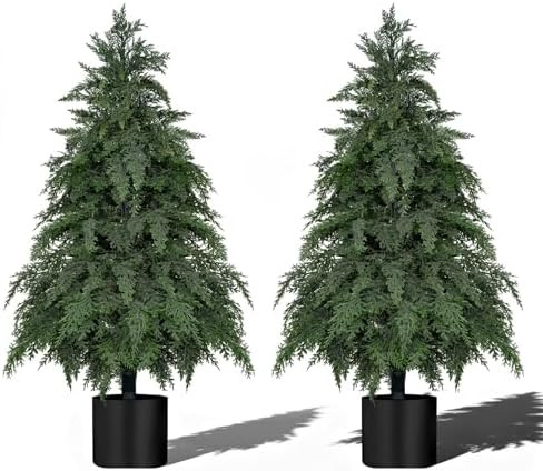 3FT Artificial Topiary Tree with Pot, 2 Pack Fake Evergreen Tree for Porch, Artificial Plants for... | Amazon (US)