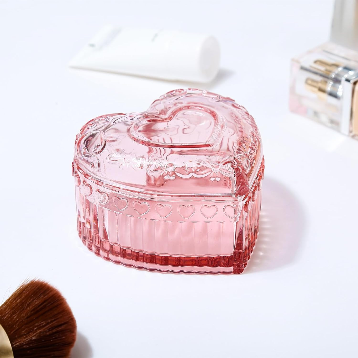 Vintage Glass Jewelry Box - Heart Shaped Display Box for Storage Ring Earring Trinket Jewelry, Pi... | Amazon (US)