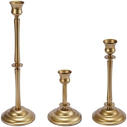 Amazon.com: SunArtHome Antiqued Gold Taper Candlestick Holders Set of 3-Iron Candle Candlestick ,... | Amazon (US)