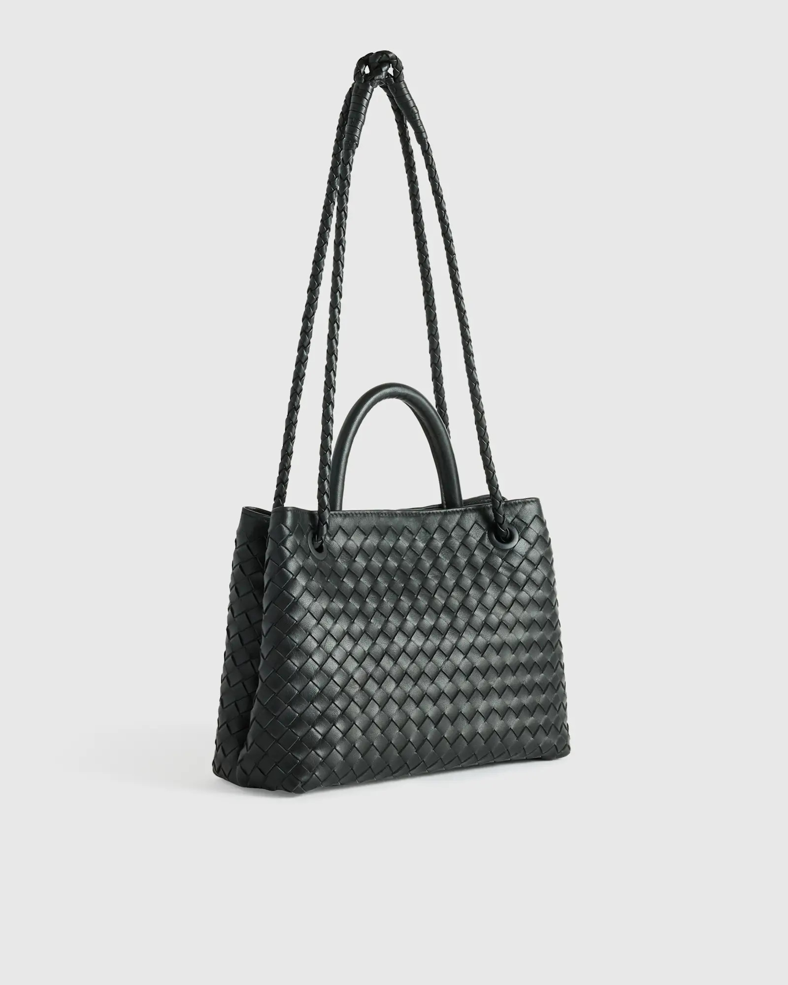 Italian Leather Handwoven Mini Satchel in Black | Quince