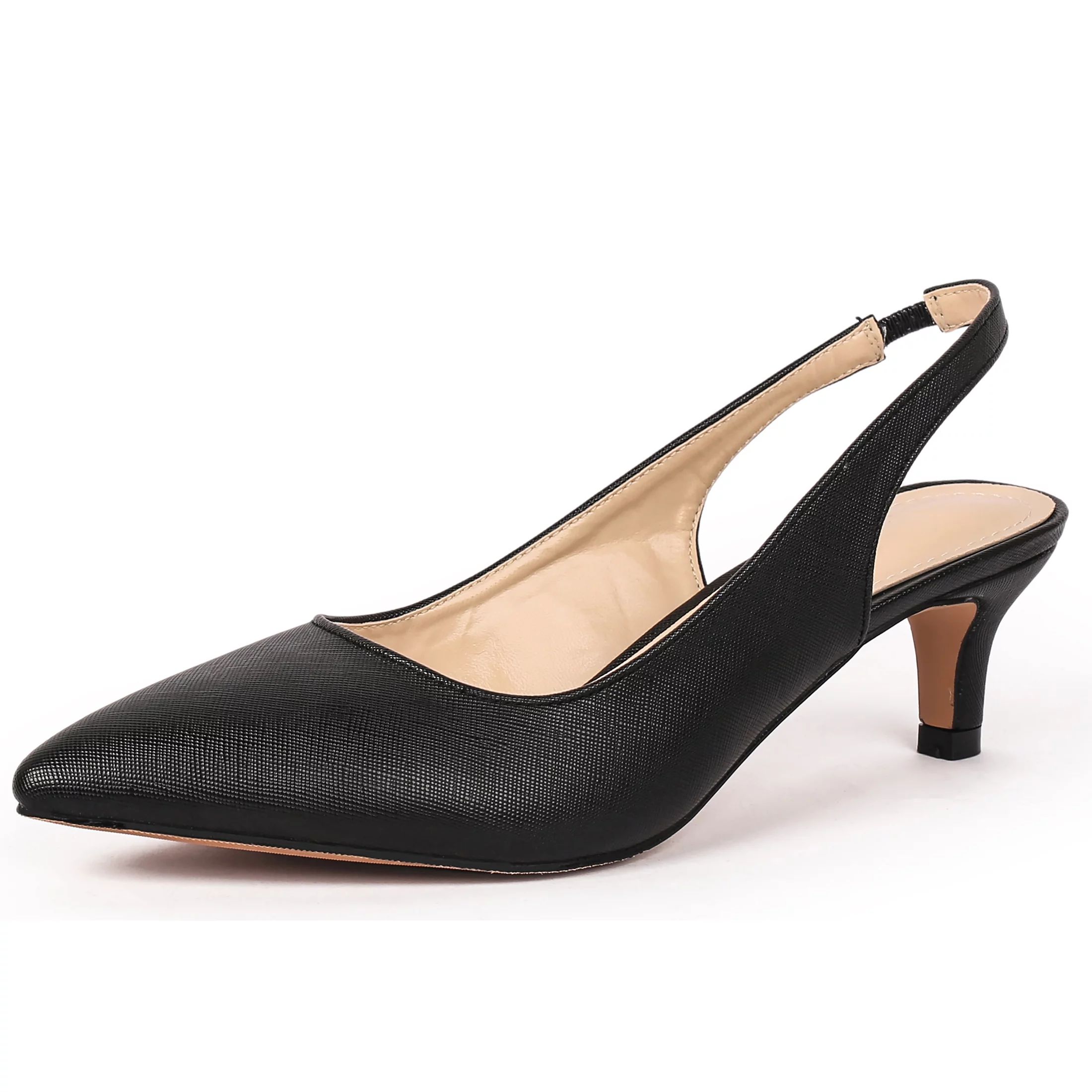 kkdom Women Slingback Heels Pumps Kitten Low heels Pointed Toe Black Size 5 | Walmart (US)