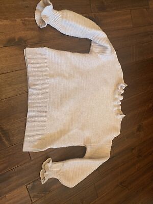 madewell Medium cream tan long sleeve short tight sweater Ruffle Wrist Notched  | eBay | eBay US