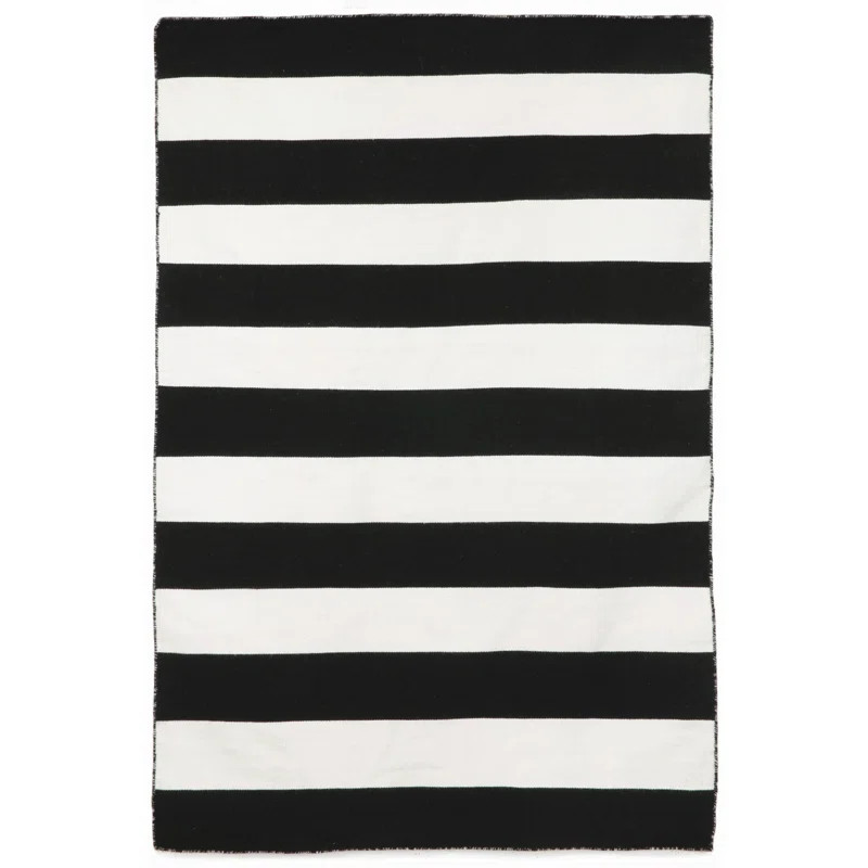 Salley Striped Handmade Flatweave Indoor / Outdoor Area Rug in Black | Wayfair North America