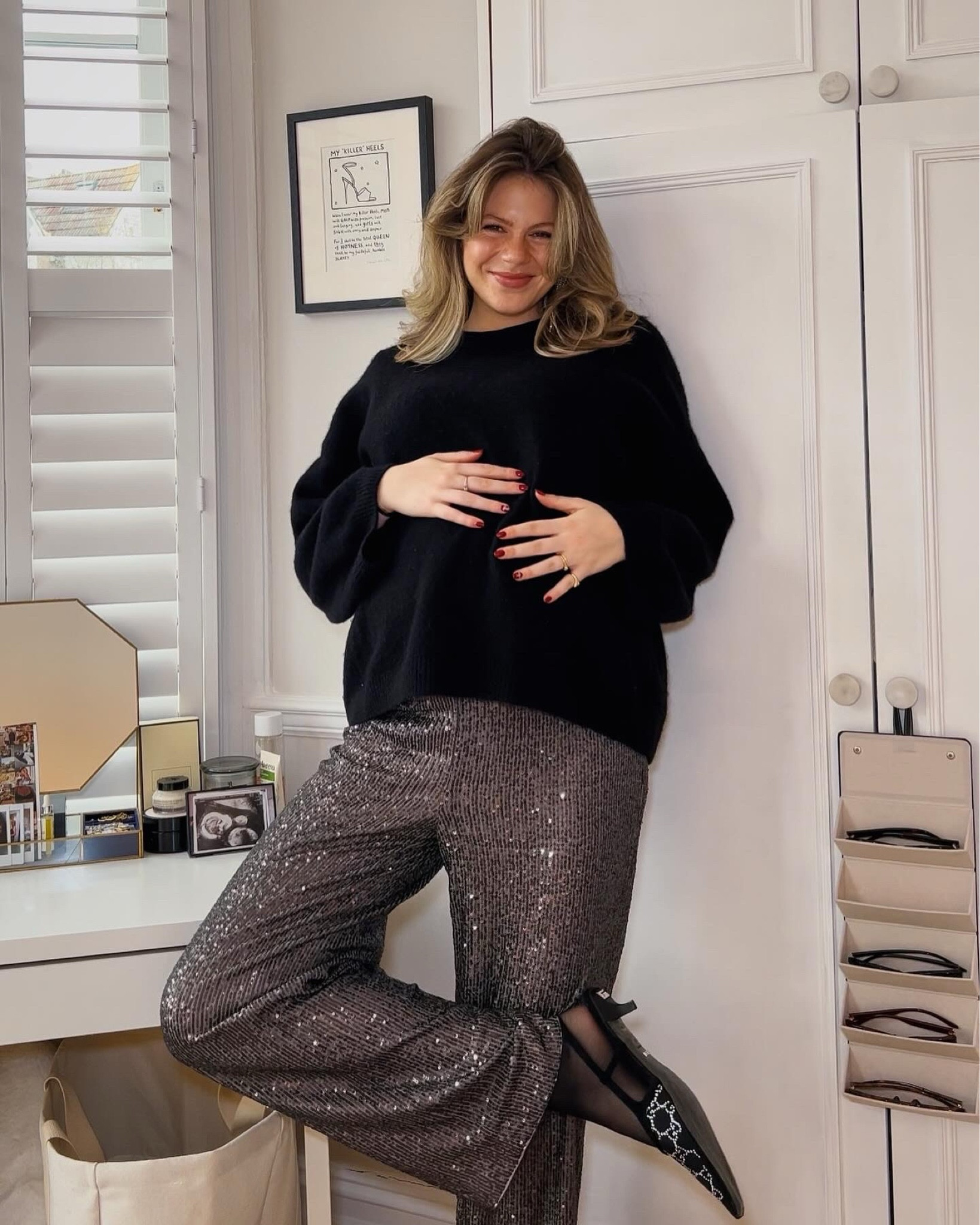 The perfect festive bump idea - soft knit jumper, sparkly trousers and sequin earrings!

#LTKparties #LTKbump #LTKSeasonal