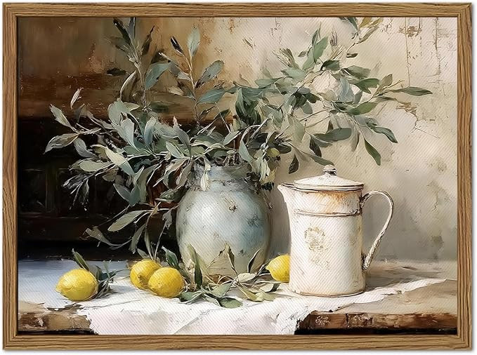 Framed Vintage Kitchen Wall Art, Rustic Yellow Lemon Still Life Pictures Wall Decor, Country Bota... | Amazon (US)