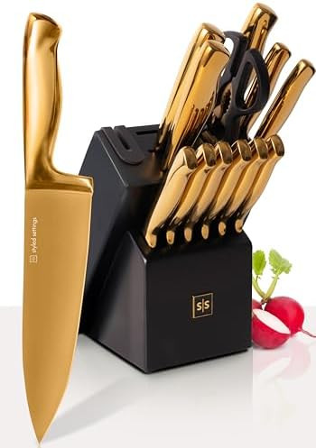 Styled Settings 14-Piece Knife Set with Block & Built-In Sharpener – Ultra-Sharp Full Tang Kitc... | Amazon (US)