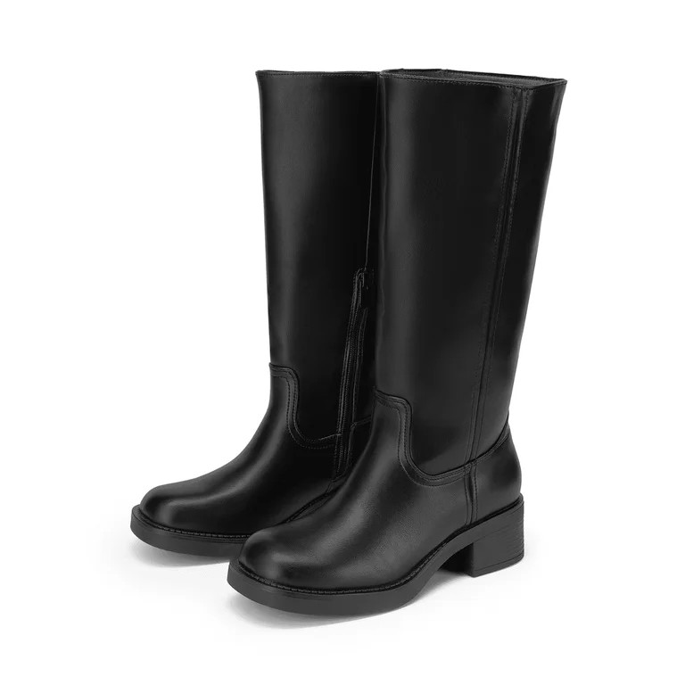 BURUDANI Womens Knee High Boots Comfortable Platform Chunky Block Heel Banana Campus Boots Square... | Walmart (US)