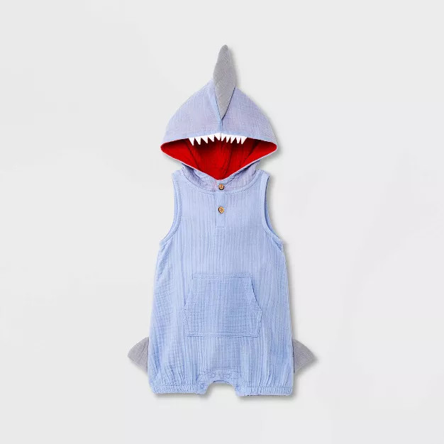 Baby Boys' Gauze Elevated Shark Romper - Cat & Jack™ Periwinkle Blue 3-6M | Target