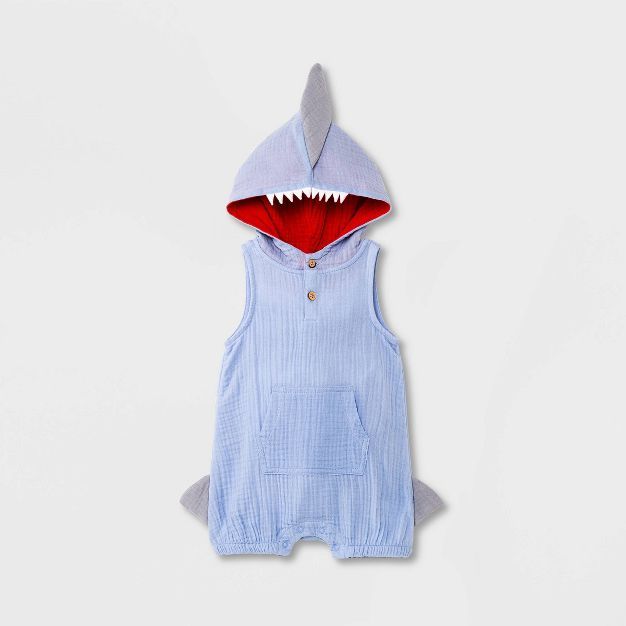 Baby Boys' Gauze Elevated Shark Romper - Cat & Jack™ Periwinkle Blue | Target