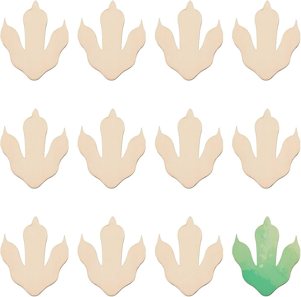 OLYCRAFT 12Pcs Wooden Dinosaur Foot Prints 3.5x3x0.3inch Unfinished Blank Wood Cutouts Slices Nat... | Amazon (US)