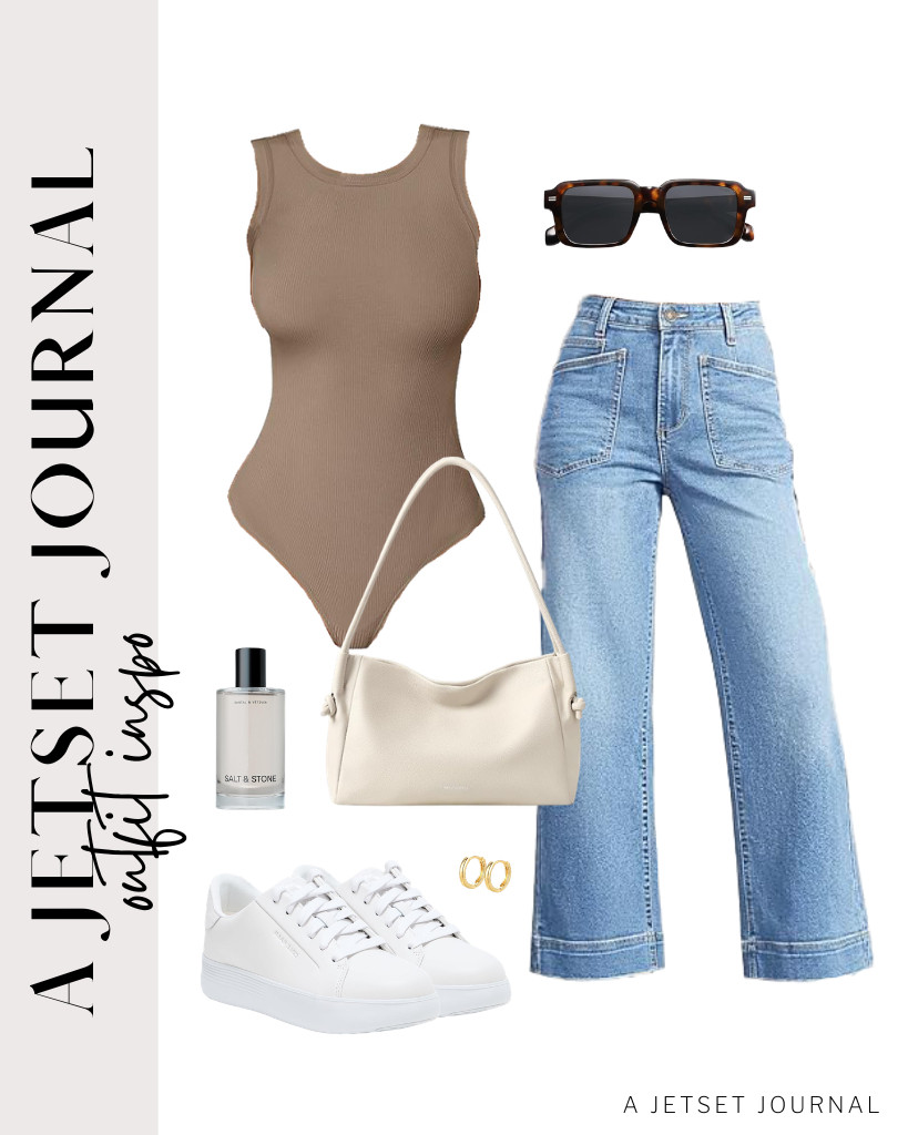 Start your next fit with an ANRABESS sleeveless bodysuit and Cicy Bell’s wide-leg jeans. These sneakers from Cole Haan perfectly match this look together with a BOSTANTEN shoulder bag. Finish the look with huggie hoop earrings.

#LTKSeasonal #LTKSaleAlert #LTKTravel
 

 