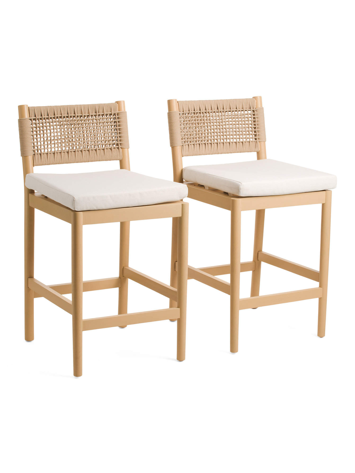 Set Of 2 Grid Woven Rope Counter Stools With Upholstered Seat | Marshalls