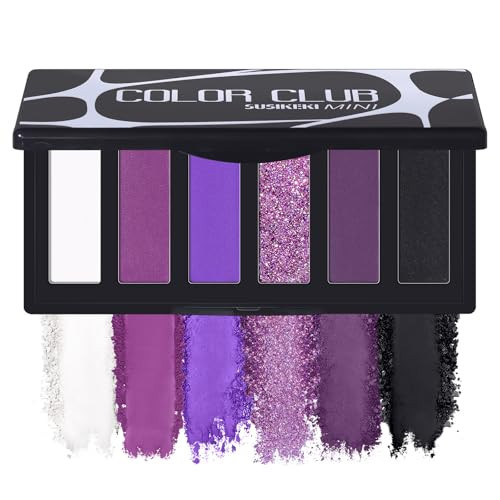 SUSIKEKI Purple Eyeshadow Palette with Mirror Lilac Violet Plum Tones Matte Shimmer Glitter 6 Colors Mini Eye Shadow Pallet Travel Size Highly Pigmented for Fairy Witch Goth Halloween Costume Makeup | Amazon (US)