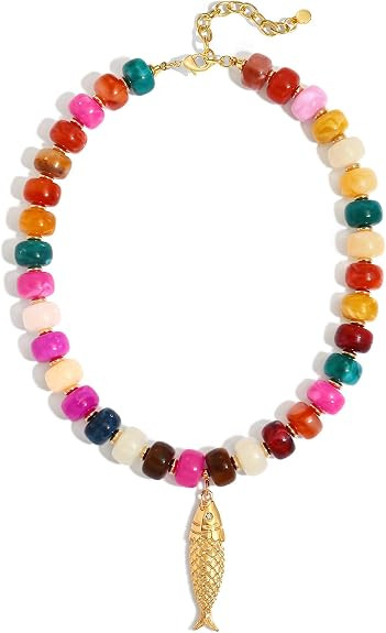 Chunky Gold Fish Pendant Necklace For Women Long Silk Scarf Turquoise Strand Necklace With Fish P... | Amazon (US)