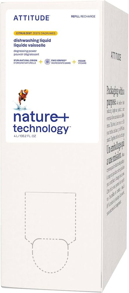 ATTITUDE Dish Soap Refill, EWG Verified, Plant-Based & Vegan Dishwashing Liquid, Naturally Derive... | Amazon (US)