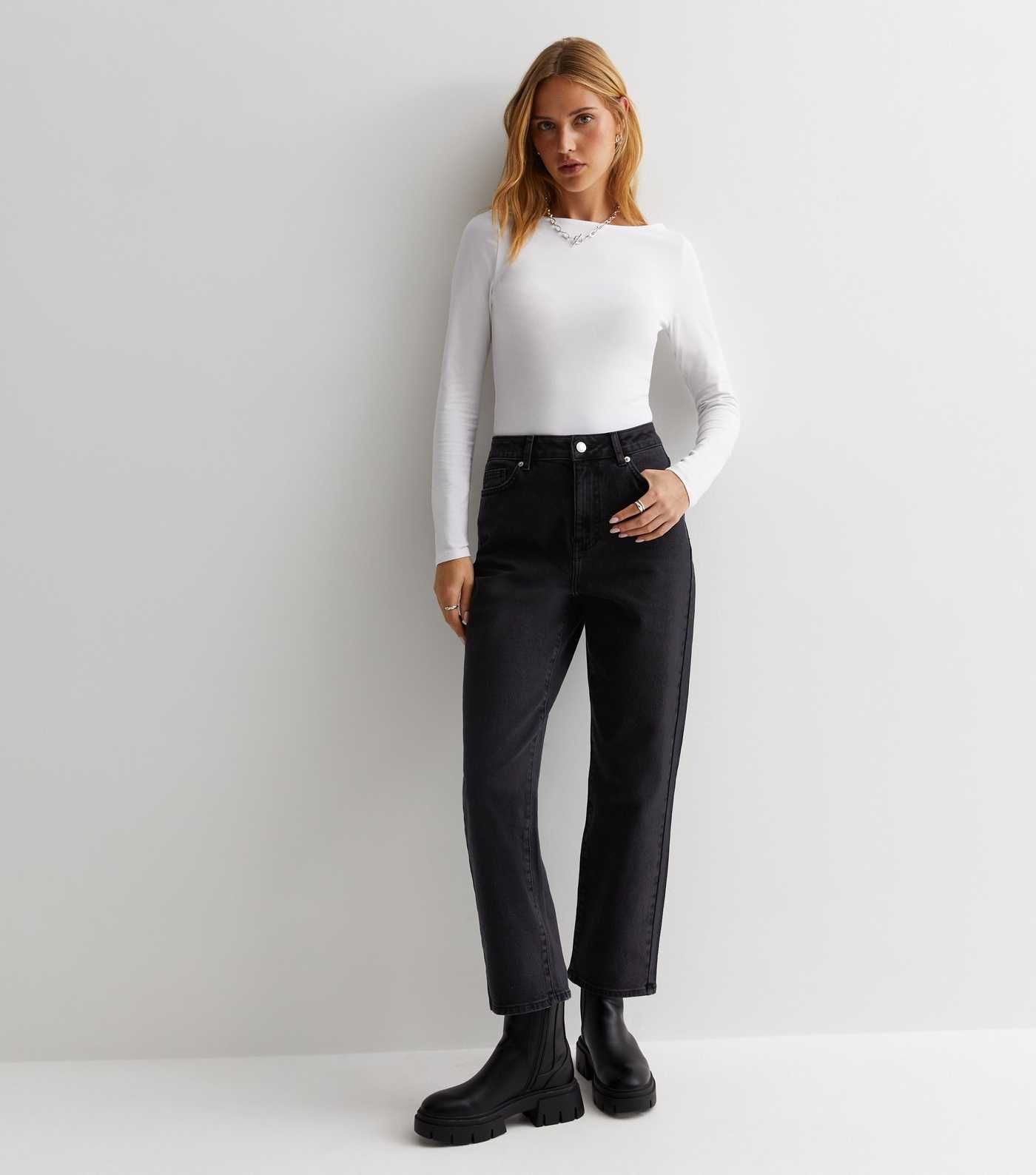 Black Ankle Grazing Hannah Straight Leg Jeans
						
						Add to Saved Items
						Remove from S... | New Look (UK)