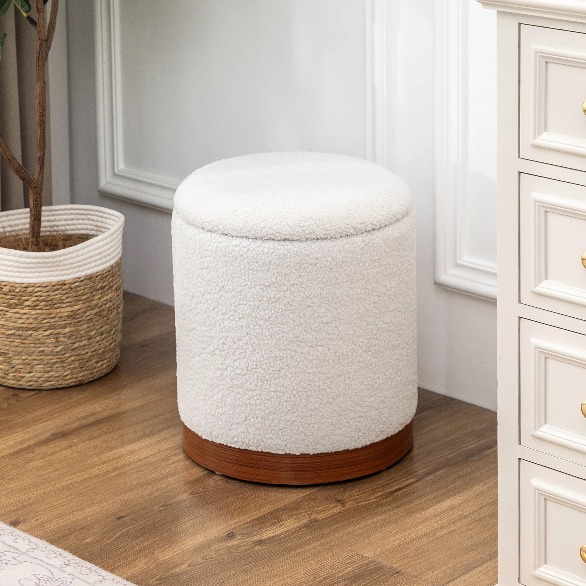 Ebern Designs Teddy Fleece Round Ottoman With Stroage & Reviews | Wayfair | Wayfair North America