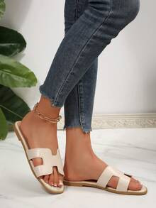 New Women's Fashion Elegant Hollow-Out PU Leather Beach Sandals,Spring Summer Outfits | SHEIN